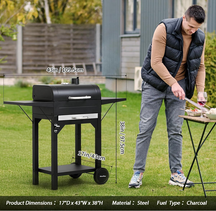 Heavy-Duty Charcoal Grill with Dual Side Tables – Outdoor BBQ Grill for Backyard, Patio, and Camping LuxeCraft Interiors